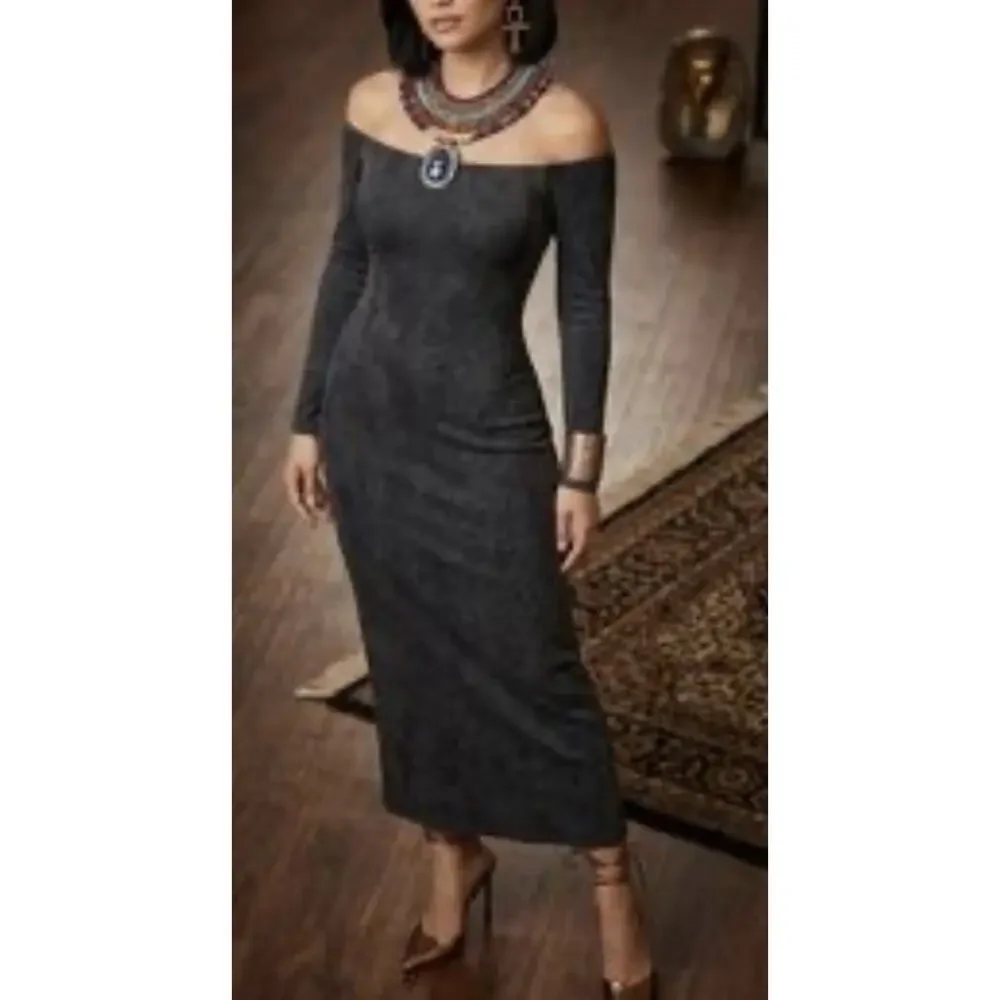 Zara Maxi Bodycon babydoll preppy Y2K Dress Grey XS A006557